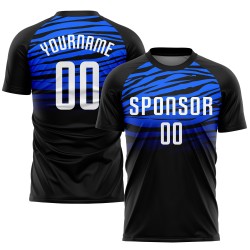 Maillot de football noir personnalisé par sublimation, blanc et bleu roi