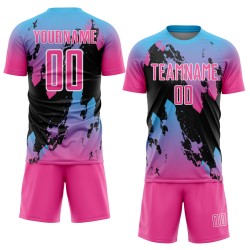 Maillot de football Splash Pink Sublimation Bleu-Noir Personnalisé Sky Uniforme