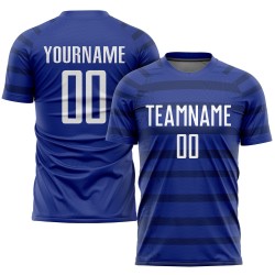 Maillot de football personnalisé blanc-bleu marine par sublimation