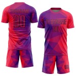 Maillot de football à sublimation géométrique, rouge et noir, violet, personnalisé