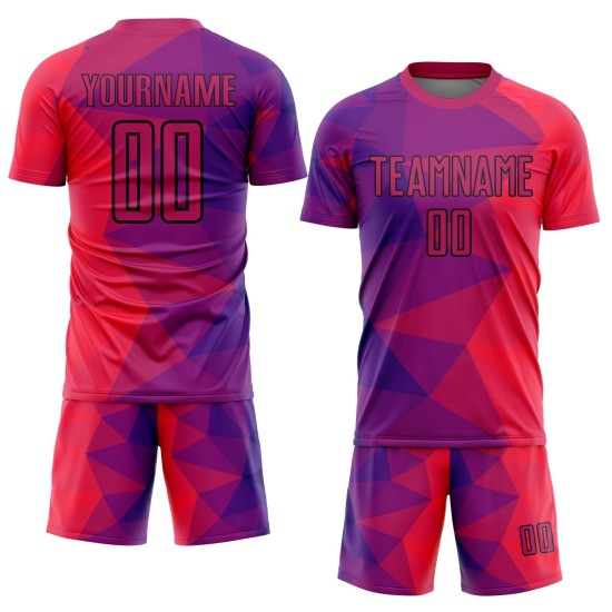 Maillot de football à sublimation géométrique, rouge et noir, violet, personnalisé