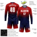 Maillot long rouge à manches longues, uniforme de football personnalisé par sublimation, blanc et bleu marine
