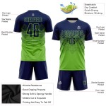 Maillot vert fluo, uniforme de football bleu marine personnalisé par sublimation
