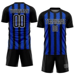Maillot de football personnalisé par sublimation, noir, bleu et blanc, Thunder
