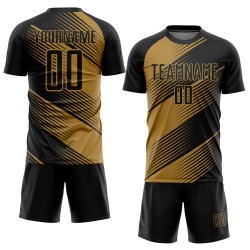 Maillot de football personnalisé doré, uniforme noir à sublimation, ancien