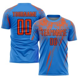 Maillot de football personnalisé bleu poudre, sublimation orange-bleu marine