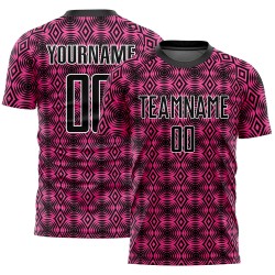 Maillot de football noir et blanc, uniforme géométrique rose, formes personnalisées par sublimation