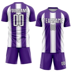 Maillot de football personnalisé violet, blanc et noir, avec sublimation