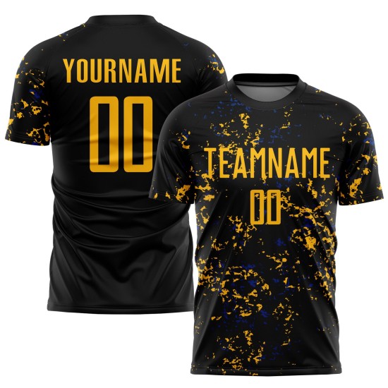 Maillot de football abstrait personnalisé par sublimation, fragment, noir et or, Royal Art Maillot de football abstrait personnalisé par sublimation, fragment, noir et or, Royal Art