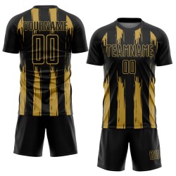 Maillot de football personnalisé à rayures noires et à motif abstrait, sublimation dorée