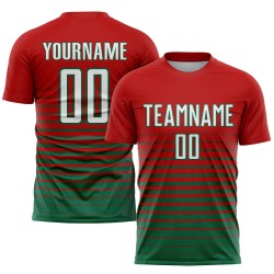 Maillot de football à rayures fines, rouge délavé, sublimation, personnalisé, vert et blanc, Kelly