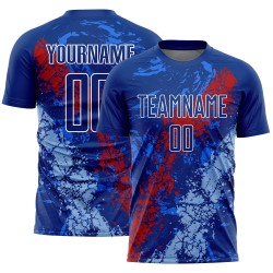 Maillot de football personnalisé Art Blue Splatter, sublimation, Royal Dripping, rouge-clair