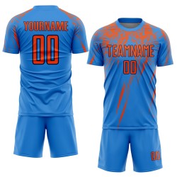 Maillot de football personnalisé bleu poudre, sublimation orange-bleu marine
