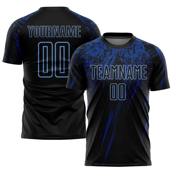 Maillot de football léger personnalisé bleu royal, noir sublimé