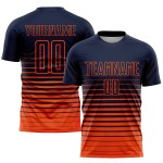 Maillot de football personnalisé à rayures fines, orange, bleu marine, dégradé, sublimation