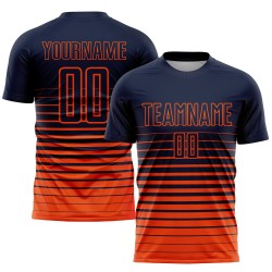 Maillot de football personnalisé à rayures fines, orange, bleu marine, dégradé, sublimation