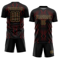Maillot de football géométrique personnalisé rouge et ancien, sublimation, formes noires et dorées