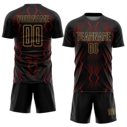 Maillot de football géométrique personnalisé rouge et ancien, sublimation, formes noires et dorées