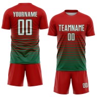 Maillot de football à rayures fines, rouge délavé, sublimation, personnalisé, vert et blanc, Kelly