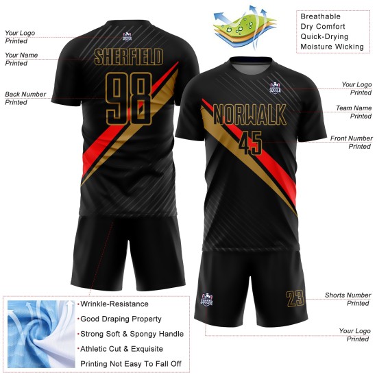 Maillot de football rouge et noir ancien, uniforme diagonal, sublimation personnalisée, or