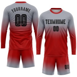 Maillot à manches longues noir-rouge gris, uniforme de mode, sublimation, football personnalisé, fondu Maillot à manches longues noir-rouge gris, uniforme de mode, sublimation, football personnalisé, fondu
