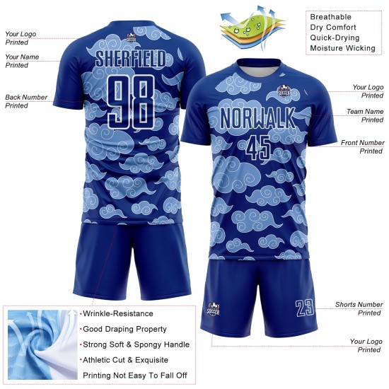 Maillot de football Cloud, modèle uniforme, blanc, sublimation, personnalisé, royal