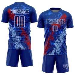 Maillot de football personnalisé Art Blue Splatter, sublimation, Royal Dripping, rouge-clair
