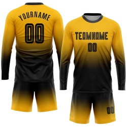 Maillot de football personnalisé à manches longues, noir et or, uniforme de mode, fondu, sublimation