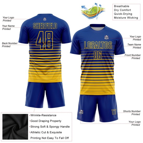 Maillot de football à rayures fines, personnalisé, jaune, dégradé, sublimation, royal
