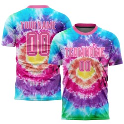 Maillot de football personnalisé Tie Dye rose et blanc, sublimation