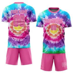 Maillot de football personnalisé Tie Dye rose et blanc, sublimation