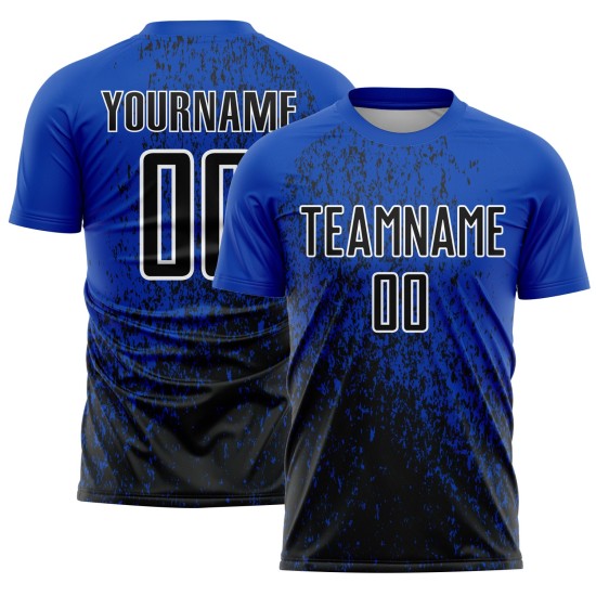 Maillot de football personnalisé à sublimation artistique, motif fragment noir et blanc, motif abstrait, bleu tonnerre