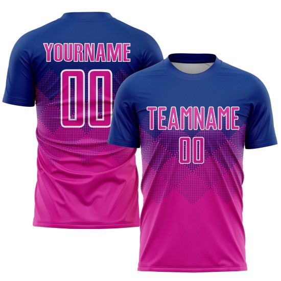 Maillot de football personnalisé à sublimation rose foncé et blanc