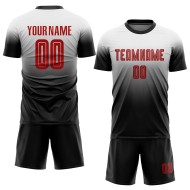 Maillot de football blanc personnalisé à sublimation, rouge et noir délavé