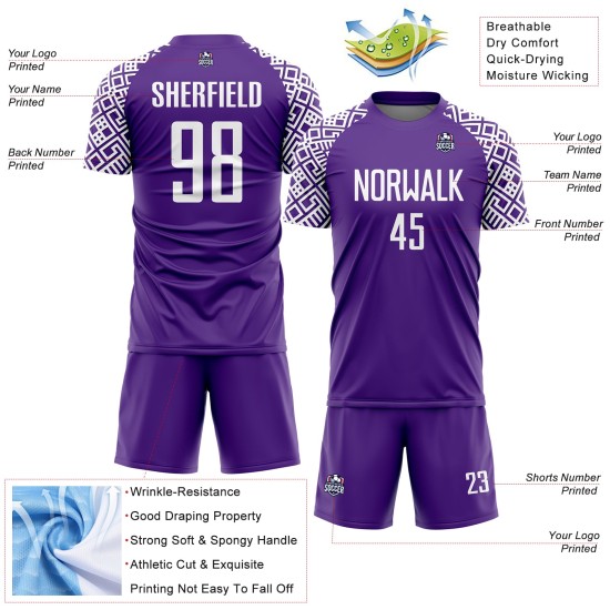 Maillot de football personnalisé à motif géométrique, sublimation, violet et blanc