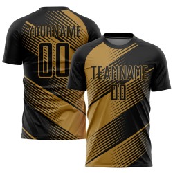 Maillot de football personnalisé doré, uniforme noir à sublimation, ancien