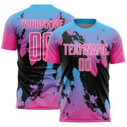 Maillot de football Splash Pink Sublimation Bleu-Noir Personnalisé Sky Uniforme