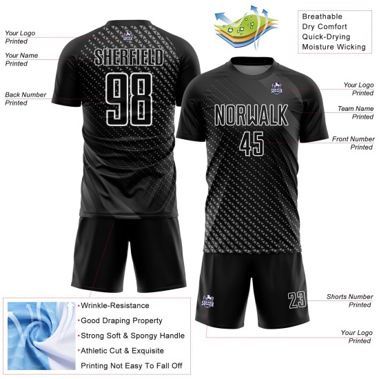 Maillot de football géométrique personnalisé, uniforme de sublimation blanc, noir
