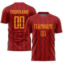 Maillot de football rouge personnalisé à sublimation uniforme doré