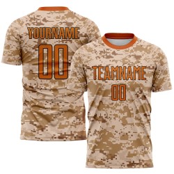 Maillot de football personnalisé par sublimation, camouflage orange-marron, salut, service au Texas