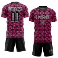 Maillot de football noir et blanc, uniforme géométrique rose, formes personnalisées par sublimation