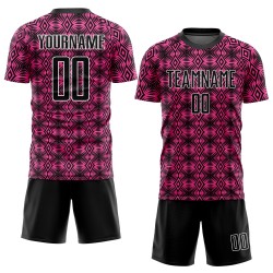 Maillot de football noir et blanc, uniforme géométrique rose, formes personnalisées par sublimation