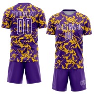Maillot de football abstrait personnalisé à sublimation fluide violet, maillot or-blanc