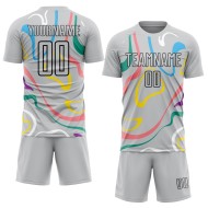 Maillot de football gris à sublimation, formes fluides personnalisées