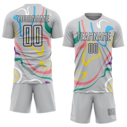 Maillot de football gris à sublimation, formes fluides personnalisées