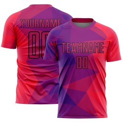 Maillot de football à sublimation géométrique, rouge et noir, violet, personnalisé