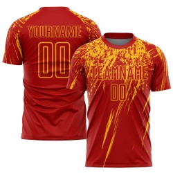 Maillot de football personnalisé rouge doré par sublimation