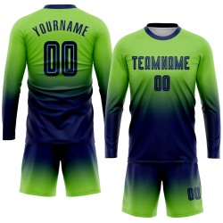 Maillot de football personnalisé à manches longues, dégradé par sublimation, vert fluo, bleu marine