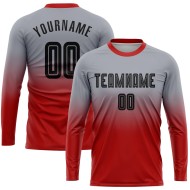Maillot à manches longues noir-rouge gris, uniforme de mode, sublimation, football personnalisé, fondu