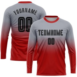 Maillot à manches longues noir-rouge gris, uniforme de mode, sublimation, football personnalisé, fondu